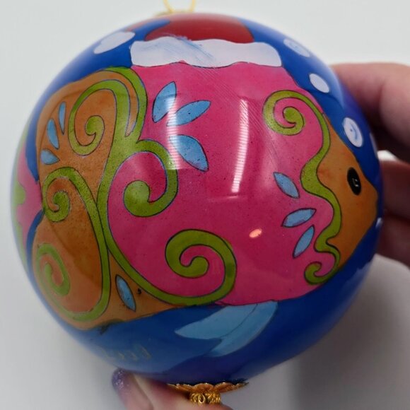 Pier 1 Li Bien Merry Fishmas Fish Hand Painted Christmas Ball Ornament With Box - Picture 6 of 15